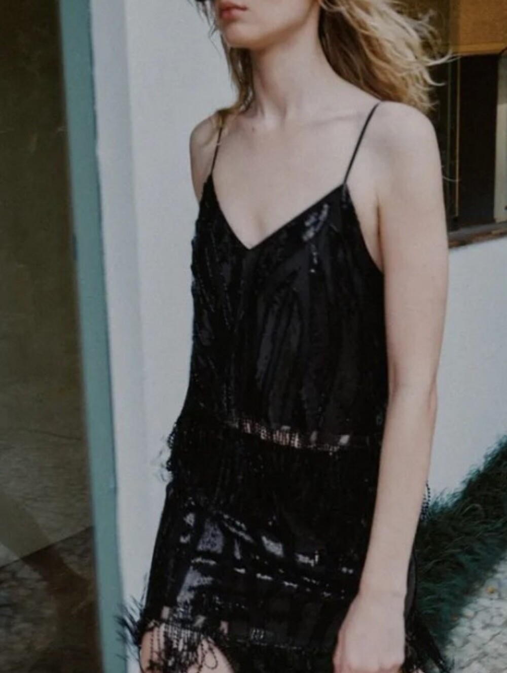 Zara Black Fringed Sequin Top